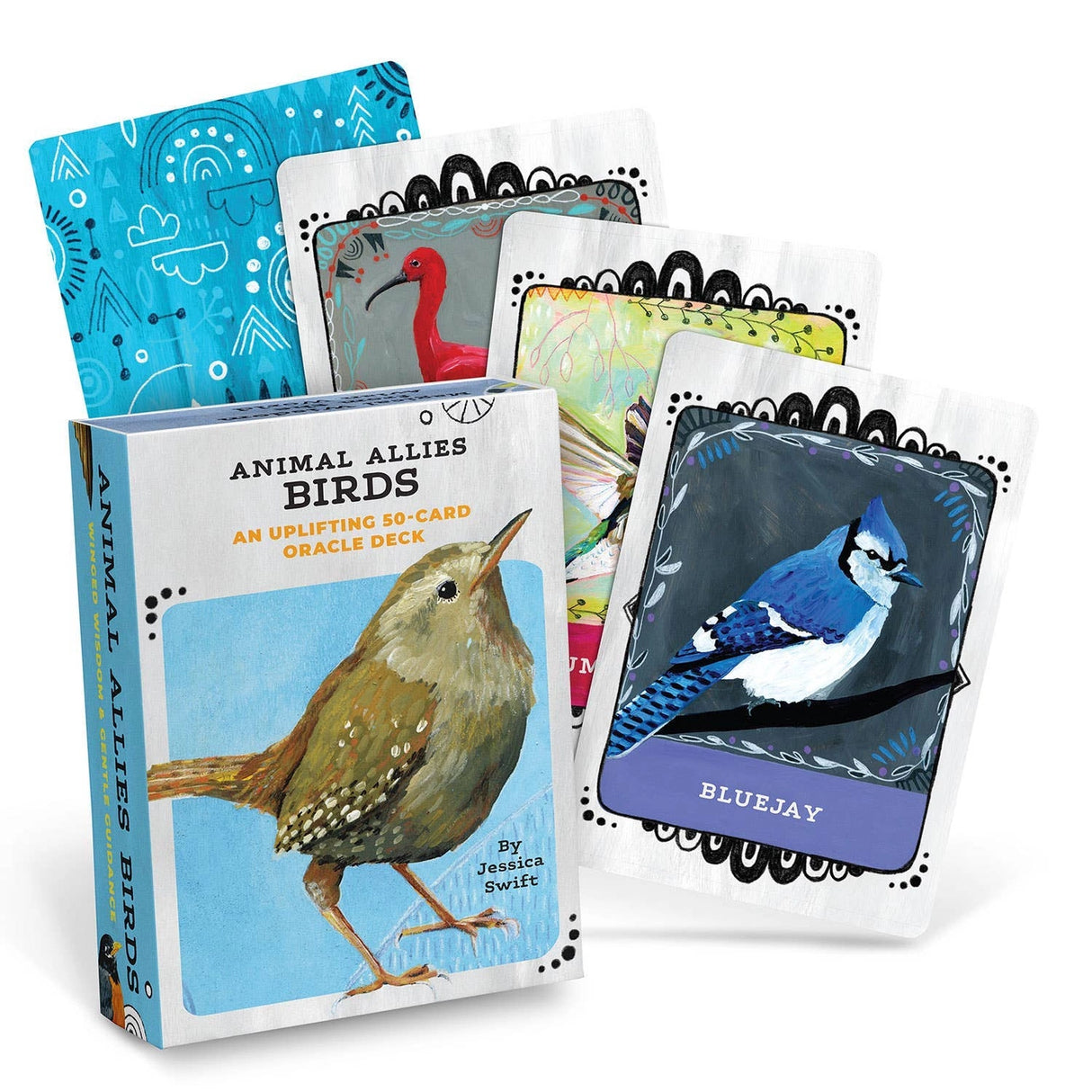 This beautiful oracle deck will help you spread your wings and fly into the wonderful world of birds + self-discovery.

Each card features a hand-painted bird portrait by artist Jessica Swift, and the guidebook is filled with messages and encouragement from 50 different birds that will guide you toward inner adventures and new emotional heights.

Animal deck illustrated by Jessica Swift
50 cards + 56-page guide book
4 x 5.5 x 1.5 inch box with magnetic closure