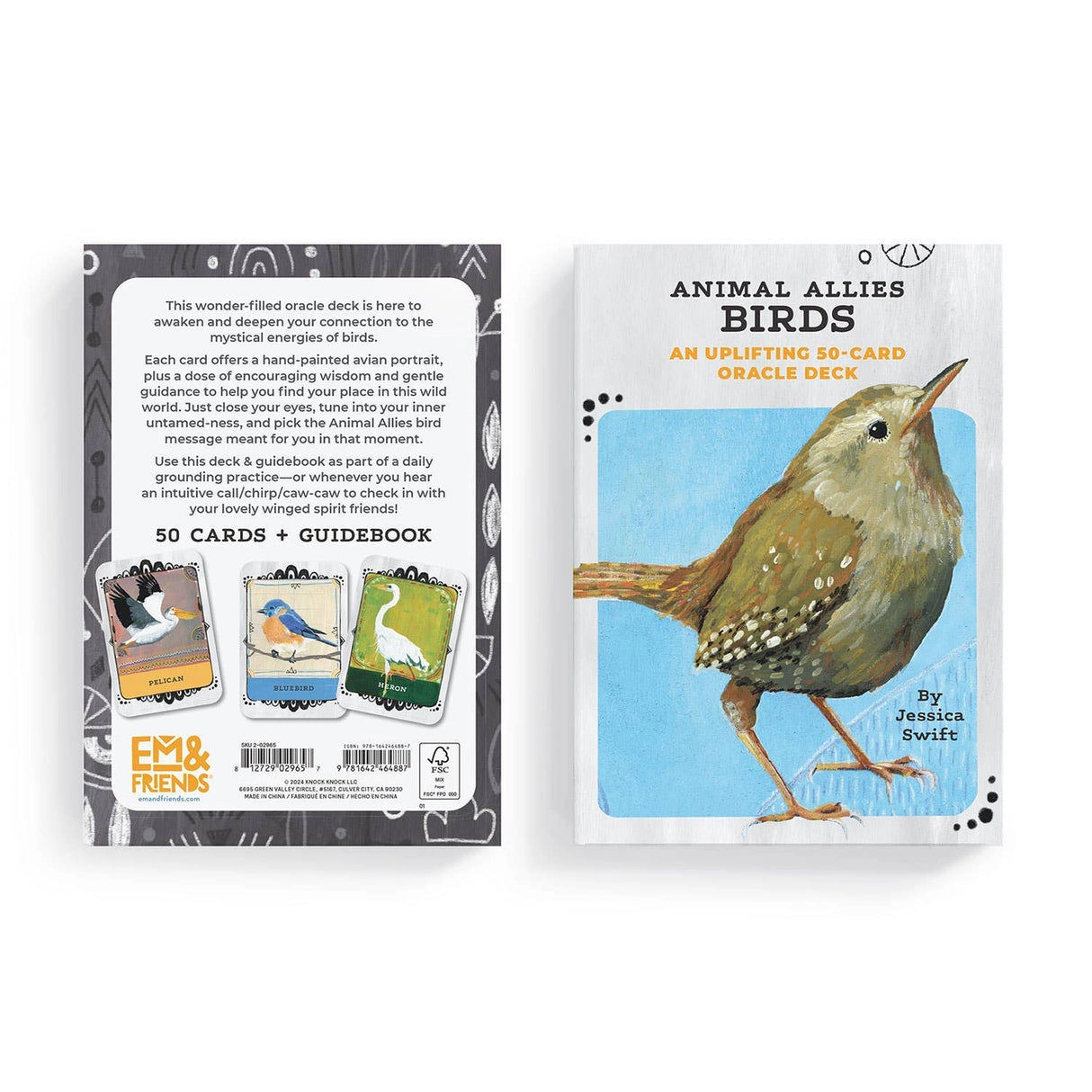 This beautiful oracle deck will help you spread your wings and fly into the wonderful world of birds + self-discovery.

Each card features a hand-painted bird portrait by artist Jessica Swift, and the guidebook is filled with messages and encouragement from 50 different birds that will guide you toward inner adventures and new emotional heights.

Animal deck illustrated by Jessica Swift
50 cards + 56-page guide book
4 x 5.5 x 1.5 inch box with magnetic closure