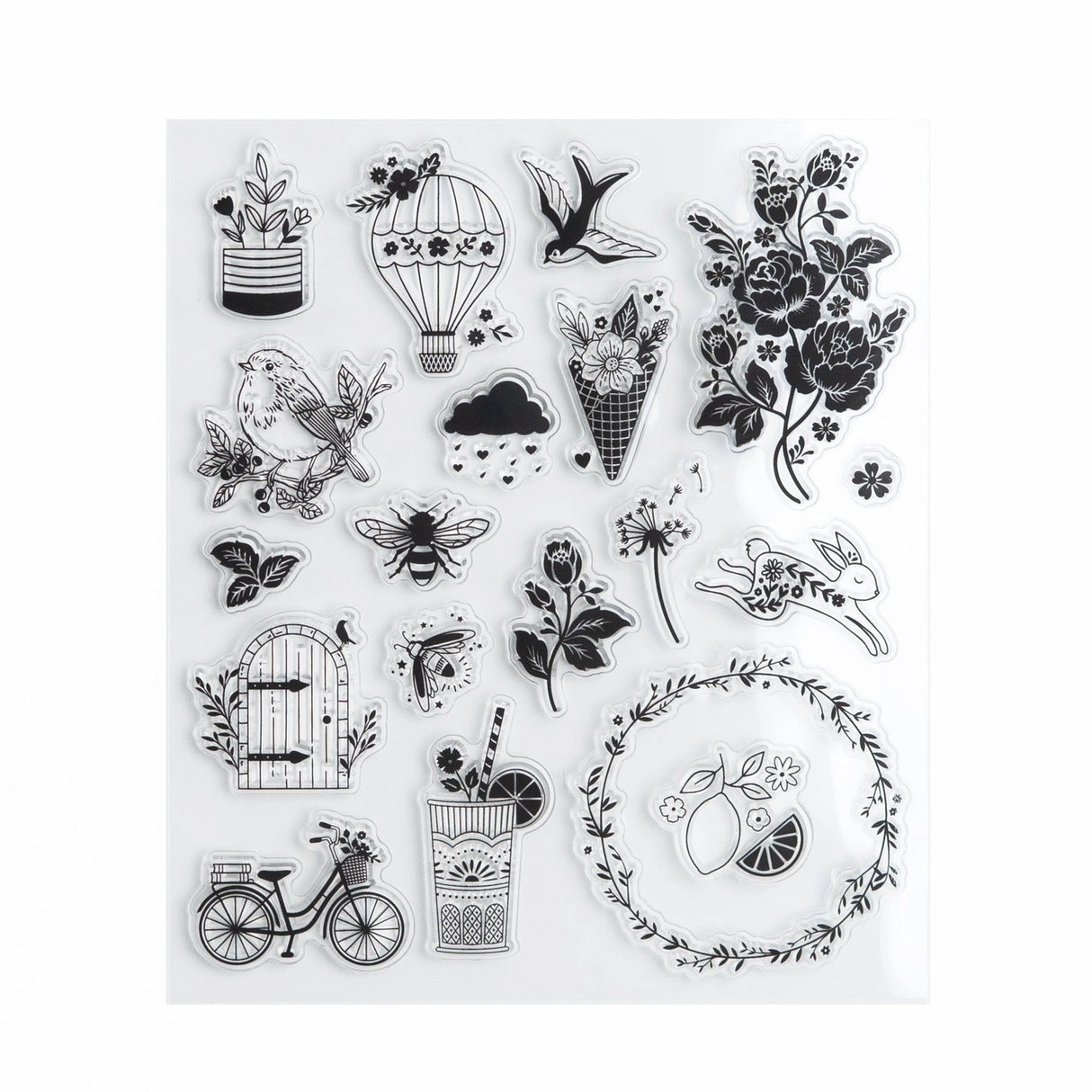 Bring together some of Archer &amp; Olive’s most-loved designs with the Favorite Icons Stamp Set.

This curated collection features a charming mix of icons from past stamp collections including florals, bees, birds, bicycles, hot air balloons, woodland creatures, and more making it perfect for adding whimsical accents, decorative borders, and creative details to your journal, planner, cards, and paper crafts.