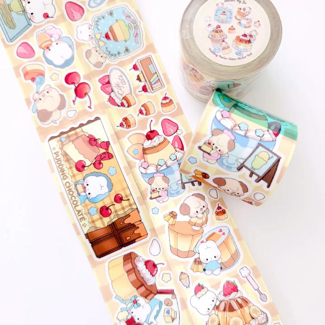 Decorate your journal spreads with this adorable kisscut sticker roll featuring a sparkling glitter texture lamination for an extra magical touch! Perfect for planners, scrapbooking, happy mail, and cozy stationery setups.

Product details:

50mm x 5m (repeat is 800mm)
Vinyl Matte with glitter sand lamination