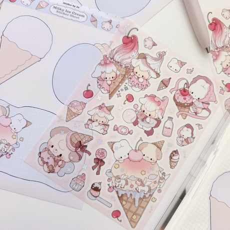 Atelier by Jo Large Washi Sticker Sheet - Milky Ice Cream

Introducing larger stickers to be the center of focus in your journal spreads! These detailed, illustrated stickers will add a cozy flair to any journal.