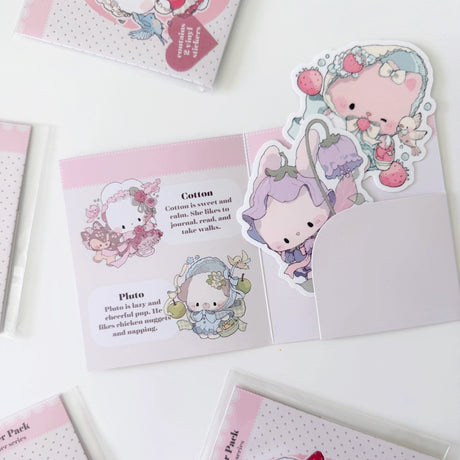 Each pack contains 2 random stickers stickers are approximately 2.75-3 inches in size rare and super rare designs have a glitter texture common and uncommon designs have a matte finish.