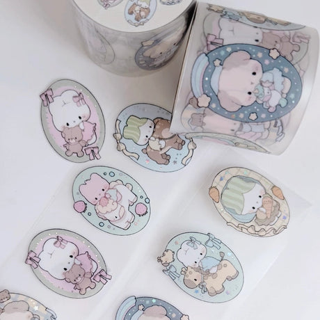 New sticker rolls designs have arrived! Choose between a sweet strawberry and cream unicorn design and a character portrait style or get both!

Product details:

45mm x 5m (the pattern is repeated about 15 times on one roll)
Clear Matte with Foil
