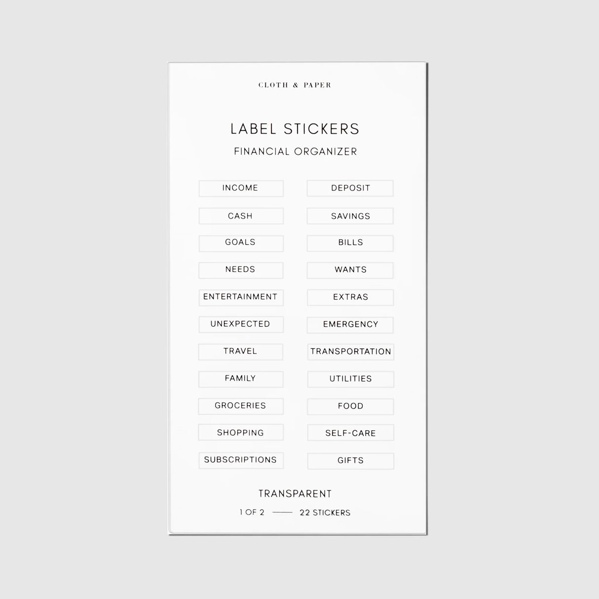 Cloth & Paper - Clear Label Stickers | Financial