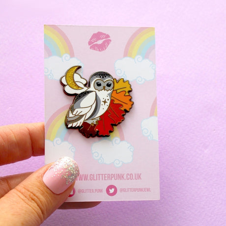 Glitter Punk - Autumn Owl Enamel Pin – Autumn Fall Collection