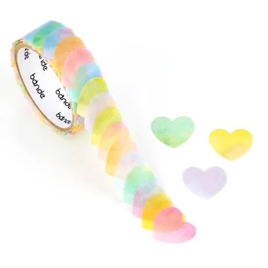 BANDE's popular patterns is back in print! A heart-shaped sticker in a heart-shaped pastel watercolor full of happiness. If you stick it along the borders of your notebook or notebook, you can create a decoration that will make you smile, as if you are gathered on a perch.
