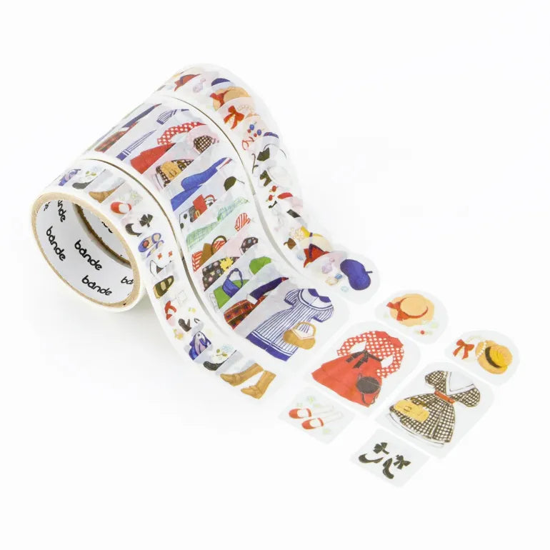BANDE's popular patterns is back in print! A series where you can enjoy 'today's outfits' by combining designs.
We offer retro-chic outfits reminiscent of the lady you admire who lived true to herself in old movies. If you stick it along the borders of your notebook or notebook, you can create a decoration that will make you smile.