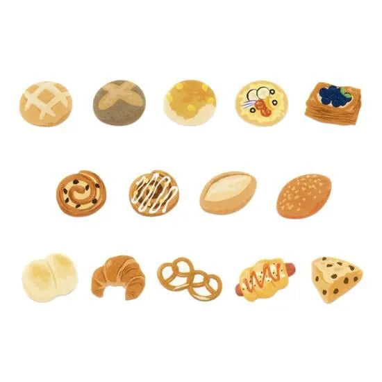 Bande's popular patterns are making a comeback!
The bakery pattern, which gives off the aroma of freshly baked goods, was a popular product in the early days.&nbsp;I flip through each sheet as if I'm picking at a bakery, playing around. If you stick it along the borders of your notebook or notebook, you can create a decoration that will make you smile.


Product size: Height 13~15mm×Width 16.5~21mm
Pattern types: 14 patterns
Number of sheets: 120 sheets
Packaging size: Height 125mm× Width 68mm× Depth 48mm