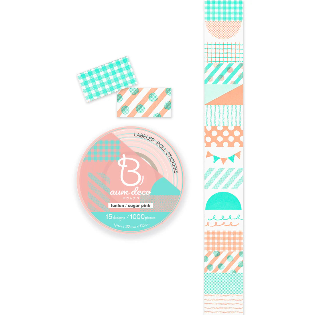 Easy-to-use colors and patterns in "Lunlun / Sugar Pink" design made by Baum Deco! Convenient size for decorating titles or adding accents onto your journal or letters. Use them however you like. Stamp them, add text, or add a little fun. They can also be used to seal letters and envelopes, or to decorate your planner. Fold them in half to use as index stickers or write or stamp them. Each pack contains 1,000 stickers with the same design, making them ideal for business use or sharing.