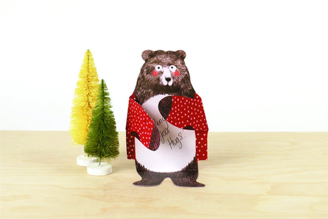 Wrap your message up in a bear hug! With folded hugging arms and scored waists for a seated display, these 12 die-cut bear cards—including polar, panda, brown, and black bears—are ready to send warm thoughts and a big hug for any occasion.

Includes 12 note cards and envelopes