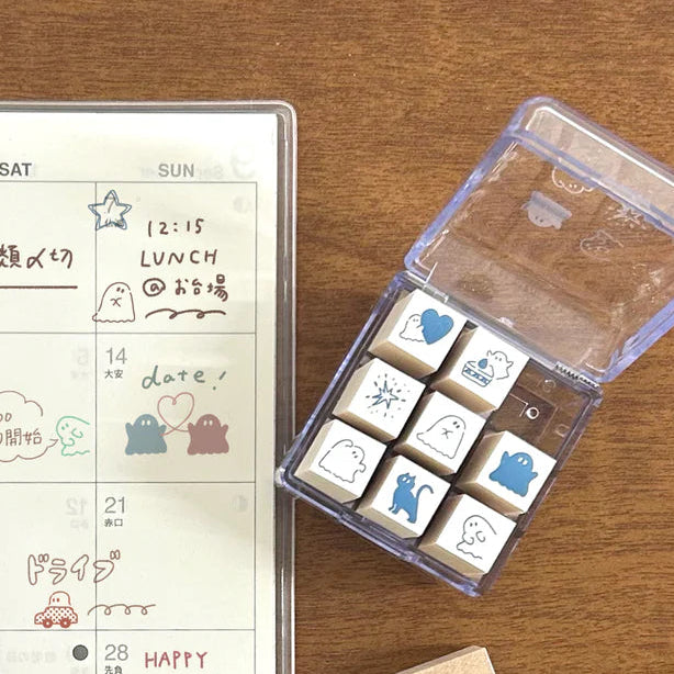 These cute, mini-size rubber stamps are perfect for decorating your planner, notebook, journal or calendar to mark events of the day. Each set includes 9 stamps in a protective clear acrylic case, making them easy to carry around with you.



[ A design for a notebook or a diary ].
Set of 9 patterns that can be used in daily life such as vacuum cleaners, piggy banks, etc.
Use them in accordance with your schedule or as a point of reference... Various ways to use them!

Includes 1 set of stamp, total 9 mini 