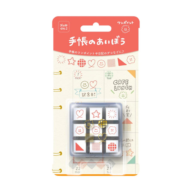 
These cute, mini-size rubber stamps are perfect for decorating your planner, notebook, journal or calendar to mark events of the day. Each set includes 9 stamps in a protective clear acrylic case, making them easy to carry around with you.



[ A design for a notebook or a diary ].
Set of 9 patterns that can be used in daily life such as vacuum cleaners, piggy banks, etc.
Use them in accordance with your schedule or as a point of reference... Various ways to use them!

Includes 1 set of stamp, total 9 mini