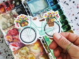 Mint Bicycle with Tulips Vinyl Sticker
