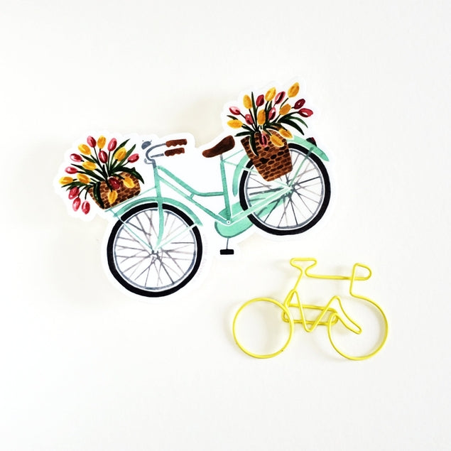 Mint Bicycle with Tulips Vinyl Sticker