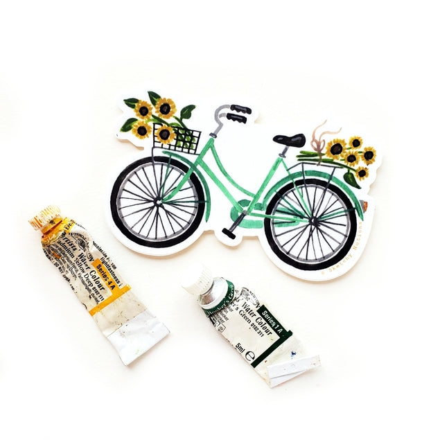 Pegatina de bicicleta verde azulado con girasoles