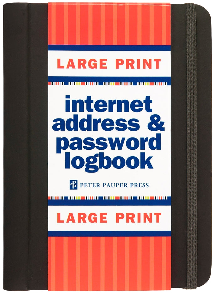 Libro de registro de direcciones de Internet y contraseñas en letra grande negra