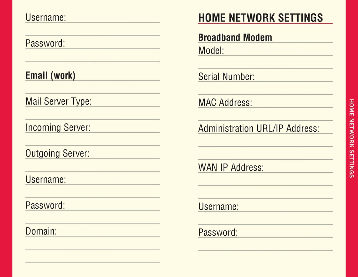 Libro de registro de direcciones de Internet y contraseñas en letra grande negra