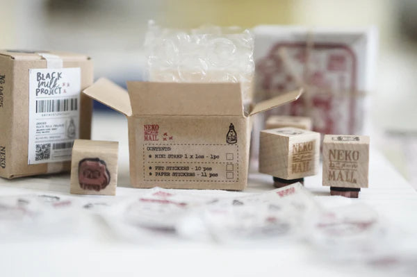Box size: 4 x 3 x 3 cm

Packed with cuteness, this tiny treasure features 6 different mini stamp designs - plus a PET sticker pack.

The stamps are made of industrial high grade red rubber with the finest details. It is mounted by hand on re-purposed wood, hand-picked from various sources from old furnitures to jungle excursions! As all stamps are assembled, cut, sanded by hand, size and shape may vary slightly. Wood material will differ depending on what the forest elves bring!