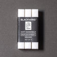 These replacement erasers are designed to be used with the Soft Handheld Eraser + Holder

Each eraser is made of a specialized soft material that erases the dark lines of our graphite cleanly and easily. Use them with our durable aluminum holder that lets you get a solid grip while erasing. The jumbo-sized Blackwing clip also lets you extend the eraser as you use it.