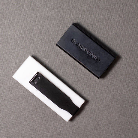 These replacement erasers are designed to be used with the Soft Handheld Eraser + Holder

Each eraser is made of a specialized soft material that erases the dark lines of our graphite cleanly and easily. Use them with our durable aluminum holder that lets you get a solid grip while erasing. The jumbo-sized Blackwing clip also lets you extend the eraser as you use it.