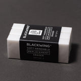 These replacement erasers are designed to be used with the Soft Handheld Eraser + Holder

Each eraser is made of a specialized soft material that erases the dark lines of our graphite cleanly and easily. Use them with our durable aluminum holder that lets you get a solid grip while erasing. The jumbo-sized Blackwing clip also lets you extend the eraser as you use it.