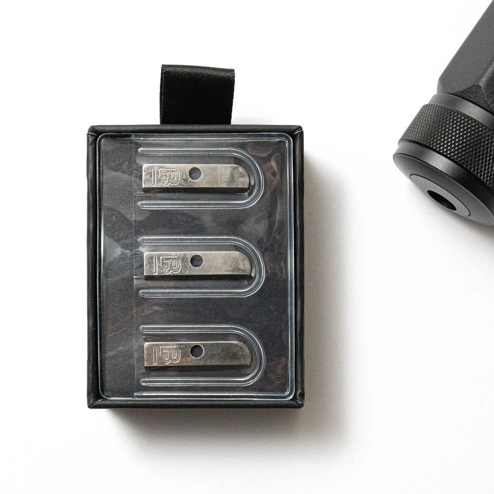 This set comes with three replacement blades for our One-Step Long Point Sharpener. Each blade is made with German steel designed to bend to the One-Step sharpener's unique concave shape. Keep a set on hand so a dull blade never interrupts your creative flow.