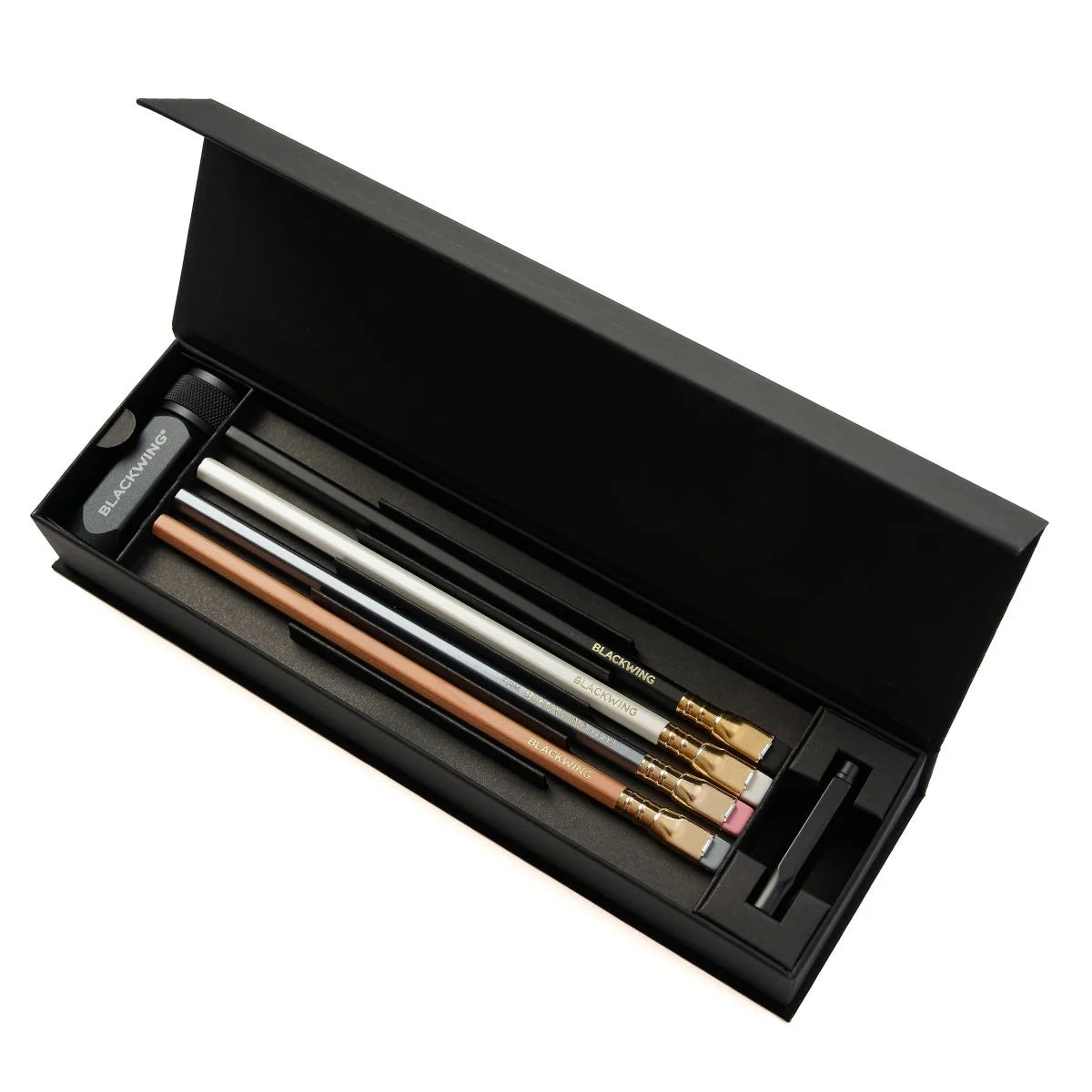 The perfect guide and introduction to Blackwing graphite pencils and accessories. All in one aesthetic and beautiful box set for your desk or an analog gift for the pencil connoisseur, stationery lover, or person in your life that appreciates quality tools.