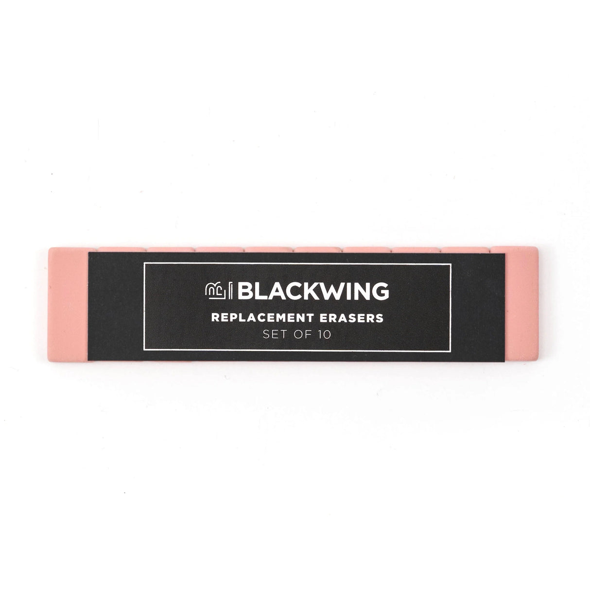 Blackwings have always been known for their iconic, replaceable, square erasers. To replace your eraser, slide the eraser and clip out of the ferrule, remove the clip from the old eraser, place the new eraser into the clip, and insert the new eraser and clip into the ferrule.

Replacement erasers come in sets of 10 and are available in black, white, pink, green, blue, navy blue, orange, yellow, red and grey.