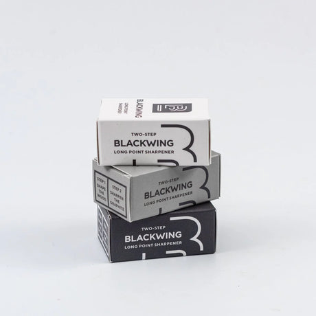 The Blackwing Two-Step Long Point Sharpener creates a sturdy pencil point using a two-step sharpening process. The first hole sharpens the wood, and the second hole precisely sharpens the graphite core, resulting in a strong, sharp point that resists breakage.