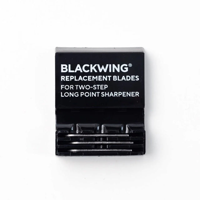 This set comes with three replacement blades for the Blackwing Two-Step Long Point Sharpener. For the best sharpener experience, you don't need to buy a new sharpener, we have high quality sharpener replacement blades made with German Steel that can be swapped out with ease. Here are the three simple steps to replace your dull blades.