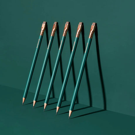 This colorway has a matte green finish, copper imprint, copper ferrule, and taupe eraser. It features a “SOFT” pencil graphite indicator stamp on the barrel. This Blackwing graphite pencil is ideal for musicians, woodworkers, artists, and anyone who prefers a soft, satisfying dark line. The Blackwing Matte pencil is the softest of the four popular core Blackwing models.

Blackwing Matte pencils come in a 12-pack gift box that also doubles as a pencil cup. The Blackwing Matte has the soft same pencil graphit
