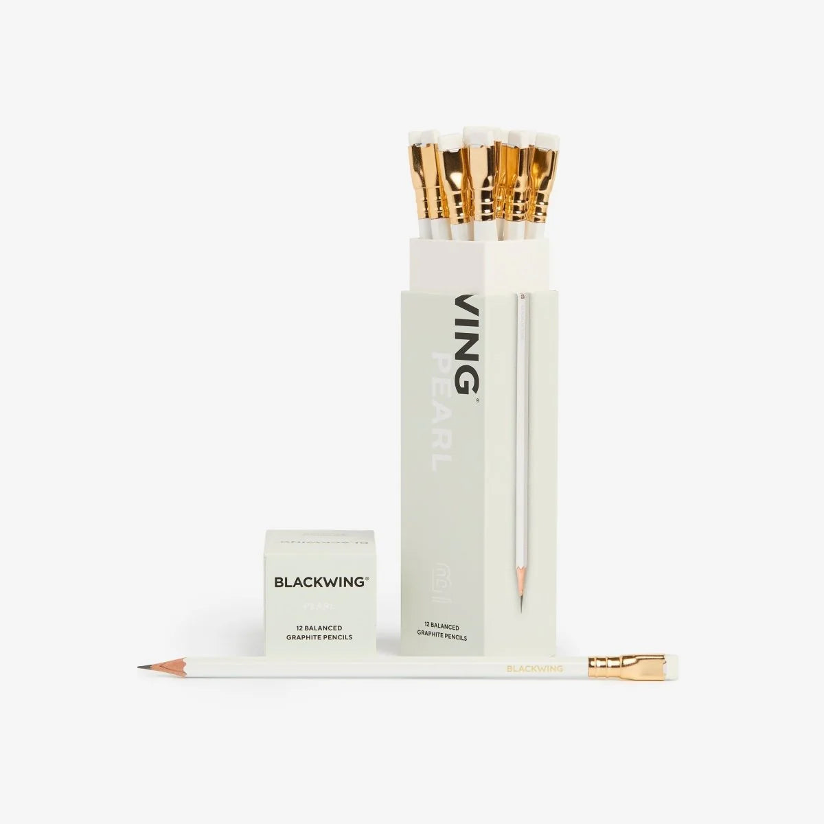 A favorite of calligraphers and illustrators, the Blackwing Pearl pencil includes a balanced and smooth graphite core that is softer than the graphite found in the Blackwing 602 but firmer than the graphite found in the Blackwing Matte. Perfect for daily writing, journaling, and sketching. Each pencil features a pearlescent white, pink, or blue finish, our iconic square Blackwing ferrule, and a replaceable eraser.&nbsp;

Blackwing Pearl pencils come in a 12-pack gift box that doubles as a pencil cup.&nbsp;
