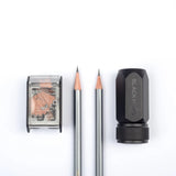 The Blackwing Two-Step Long Point Sharpener creates a sturdy pencil point using a two-step sharpening process. The first hole sharpens the wood, and the second hole precisely sharpens the graphite core, resulting in a strong, sharp point that resists breakage.