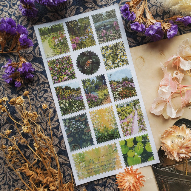 🌼🌷 Stop and smell the flowers in @denaisx’s radiant garden, where every corner bursts with color and life. From golden fields of daisies to secret garden walkways framed in pink blooms, this sheet is filled with nature at its most joyful and abundant. Romantic, vibrant, and endlessly wander-worthy, these stickers will bring the magic of a garden in full bloom straight to your pages.

Art by: @denaisx

Top Coating: None
Adhesive Layer: PVC (plastic)
Backing Layer: Clear PET
6.69" x 3.54".
Weight - 0.03lbs.