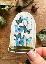 Pegatina de vinilo con forma de cúpula de mariposa azul