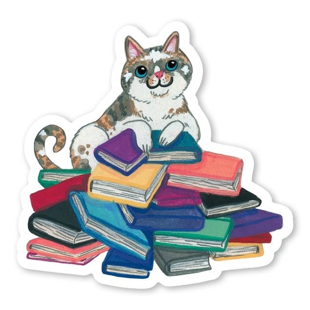 Pegatina de gato amante de los libros
