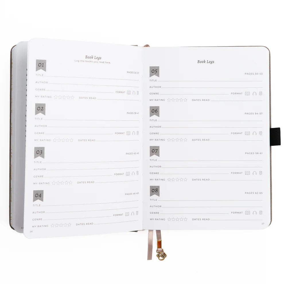 A love letter to book lovers, the Books of Beauty Reading Notebook is designed for cozy reading moments and thoughtful reflection.

Featuring a soft vegan leather cover in a dreamy seafoam hue, delicate gold-foil accents, and an elegant interior end page pattern, this notebook is as beautiful as it is functional—perfect for reading logs, book reviews, TBR lists, and journaling your favorite quotes.

A timeless addition to any stationery or bookish collection—ideal for readers, writers, and journal lovers.