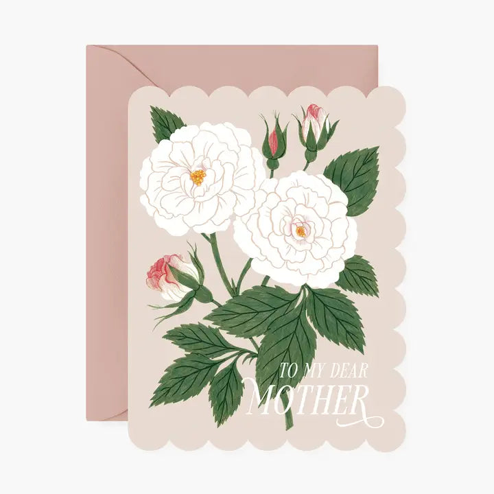A lovely card to celebrate your mother.&nbsp;

~ A2 (4¼" x 5½") folded-card
~ Warm-white premium cardstock
~ Full color&nbsp;
~ Scalloped die-cut edges&nbsp;
~ Blank interior
~ Paired with A2 envelope