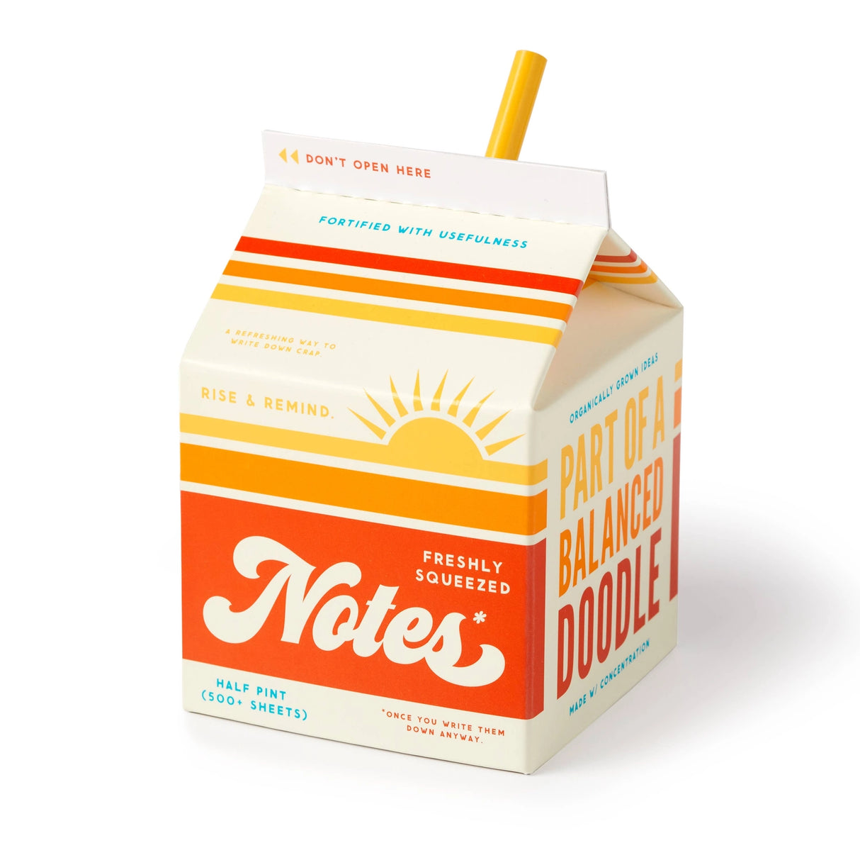 Sure it looks like an orange juice carton, but lift off the top, and you’ll find a block of 500+ tear-off sheets of paper – making this note set by Brass Monkey perfect for reminders, doodles, or that to-do list that’s bordering on expired. 