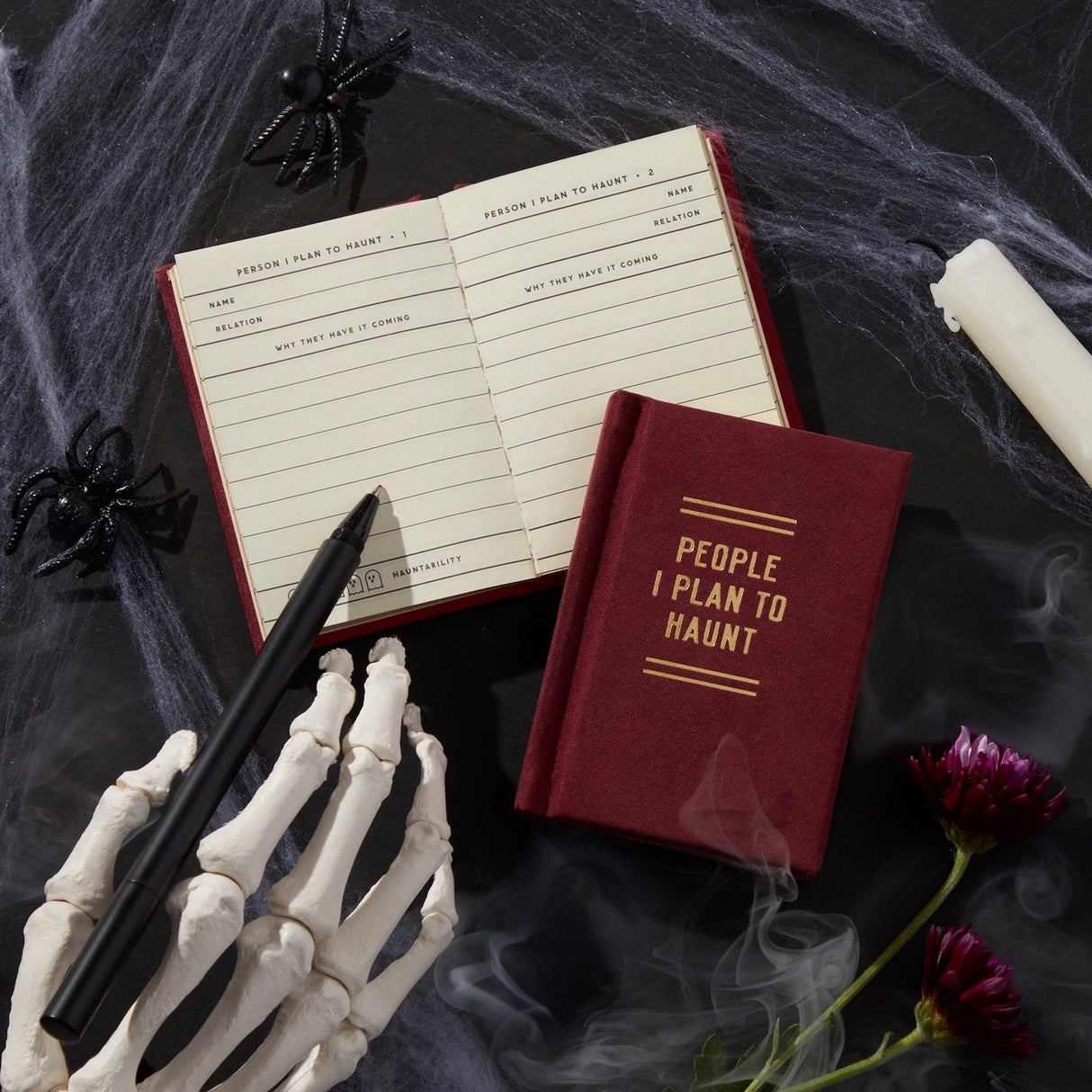 Finally, a pocket-sized place to keep track of your posthumous priorities. Whether it’s petty grudges, unresolved drama, or just a running list of people who deserve a little ghostly mischief, this 2.75” by 3.75” diary is your future haunting blueprint. With 112 gilded-edge pages, it’s the perfect mix of elegance and eerie intent.&nbsp;

Styled with nostalgic flair and a touch of the macabre, this diary channels old-school stationery vibes with just enough spooky sass. It’s ideal for chronicling your spectr