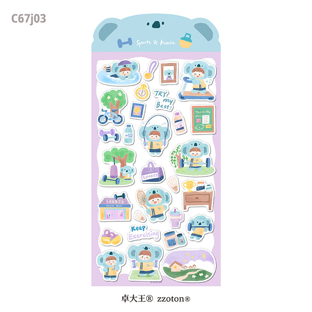 Featuring an adorable collection of active and koala themed illustrations, this sticker sheet adds an energetic, whimsical touch to planners, cards, photo albums, and creative projects. Each design is printed on durable writing paper with vibrant colors for easy decoration!