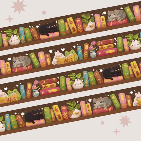 A washi tape inspired by bookish things! This is a reprint of an older design - the colors are a little brighter this time. Each roll of washi tape is 15mm (approximately 0.59 inches) wide and 10 meters (approximately 10.9 yards) long.

Washi tapes have a small labeling sticker with branding and design, but without extra packaging.