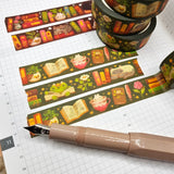 A washi tape inspired by plants and bookish things! This is a reprint of an older design - the colors are a little brighter this time. Each roll of washi tape is 15mm (approximately 0.59 inches) wide and 10 meters (approximately 10.9 yards) long.

Washi tapes have a small labeling sticker with branding and design, but without extra packaging.