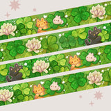 A washi tape inspired by spring clovers! Each roll of washi tape is 15mm (approximately 0.59 inches) wide and 10 meters (approximately 10.9 yards) long.

Washi tapes have a small labeling sticker with branding and design, but without extra packaging.