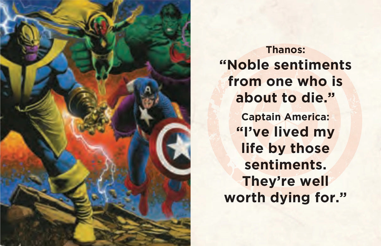 Captain America has been a pillar of truth, justice, and freedom since he made his very first comic appearance in 1941. Leading by example and always fighting for what is right, it’s no wonder how this Manhattan-born super solider became the inspirational legend he is today. Now, fans can carry the best pearls of wisdom from the first avenger with them in this comprehensive, pocket-sized collection! 

Take Captain America’s wisdom with you wherever you go: With its 1.34” x 1.73” size, this tiny book fits in