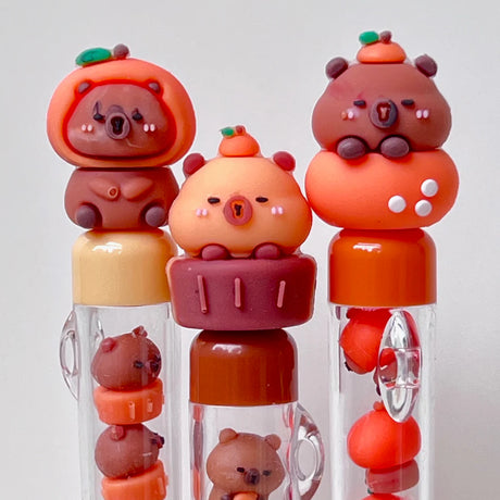 These cute capybara gel pens are perfect for planning, for work, home, desk or for school. They will be a beautiful addition to your pen collection!


• 0.5mm Gel Ink
• Black Ink
• Writes very smoothly
• Measures approx. 6" - 7"
• Includes 1 pen, we will send one random color/design
