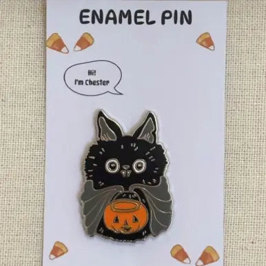 Cute baby bat's first halloween!

Includes one 1.5" enamel pin
Perfect to accessorize your bags!