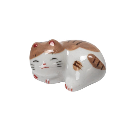 Porcelain brown cat chopstick rest / pen rest.