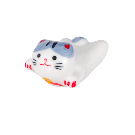 Porcelain gray cat chopstick rest / pen rest.