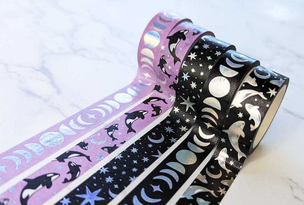 Cinta washi con orcas moradas